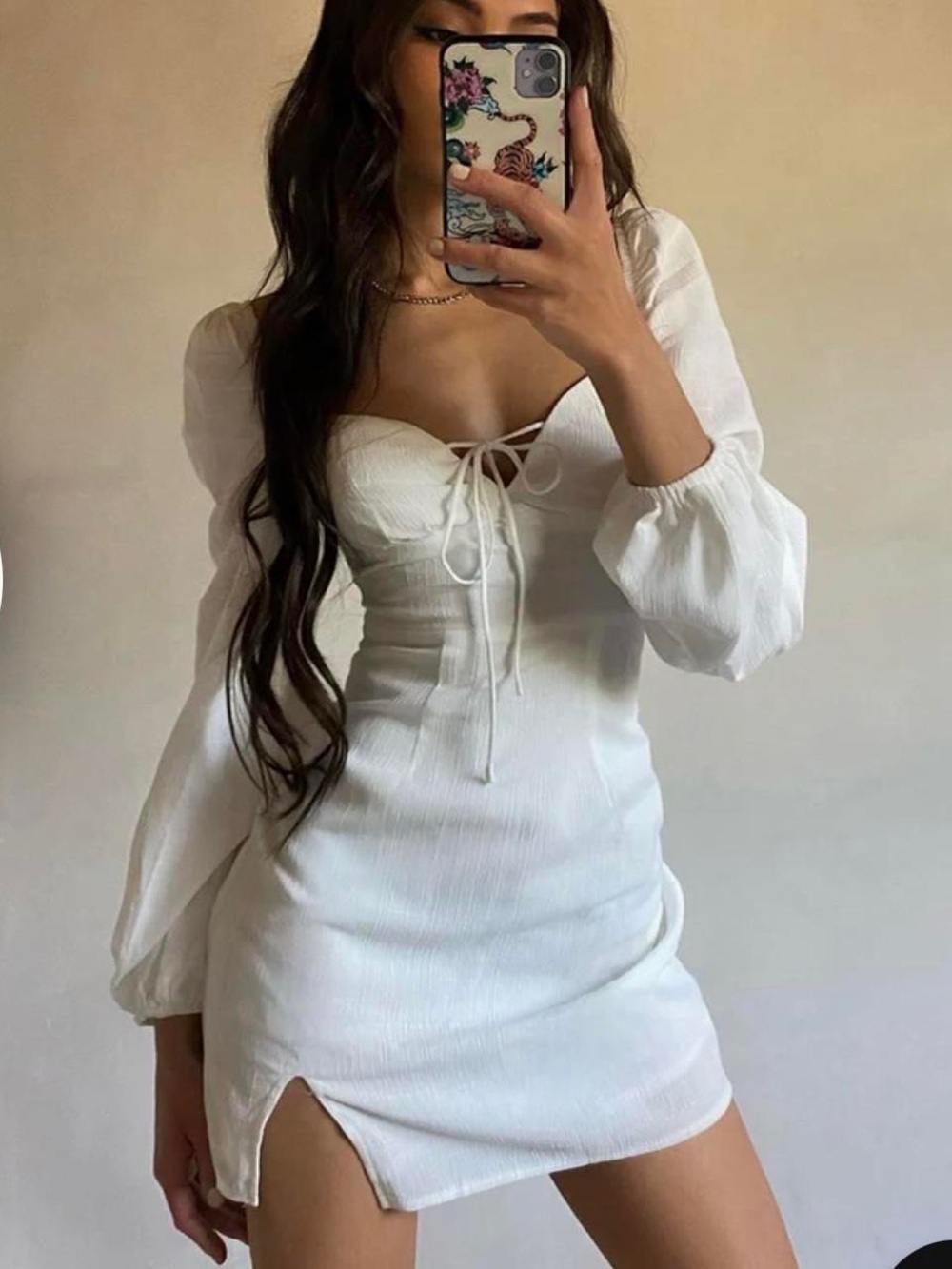 Princess Polly White Cotton Alena Long Sleeve Mini Dress